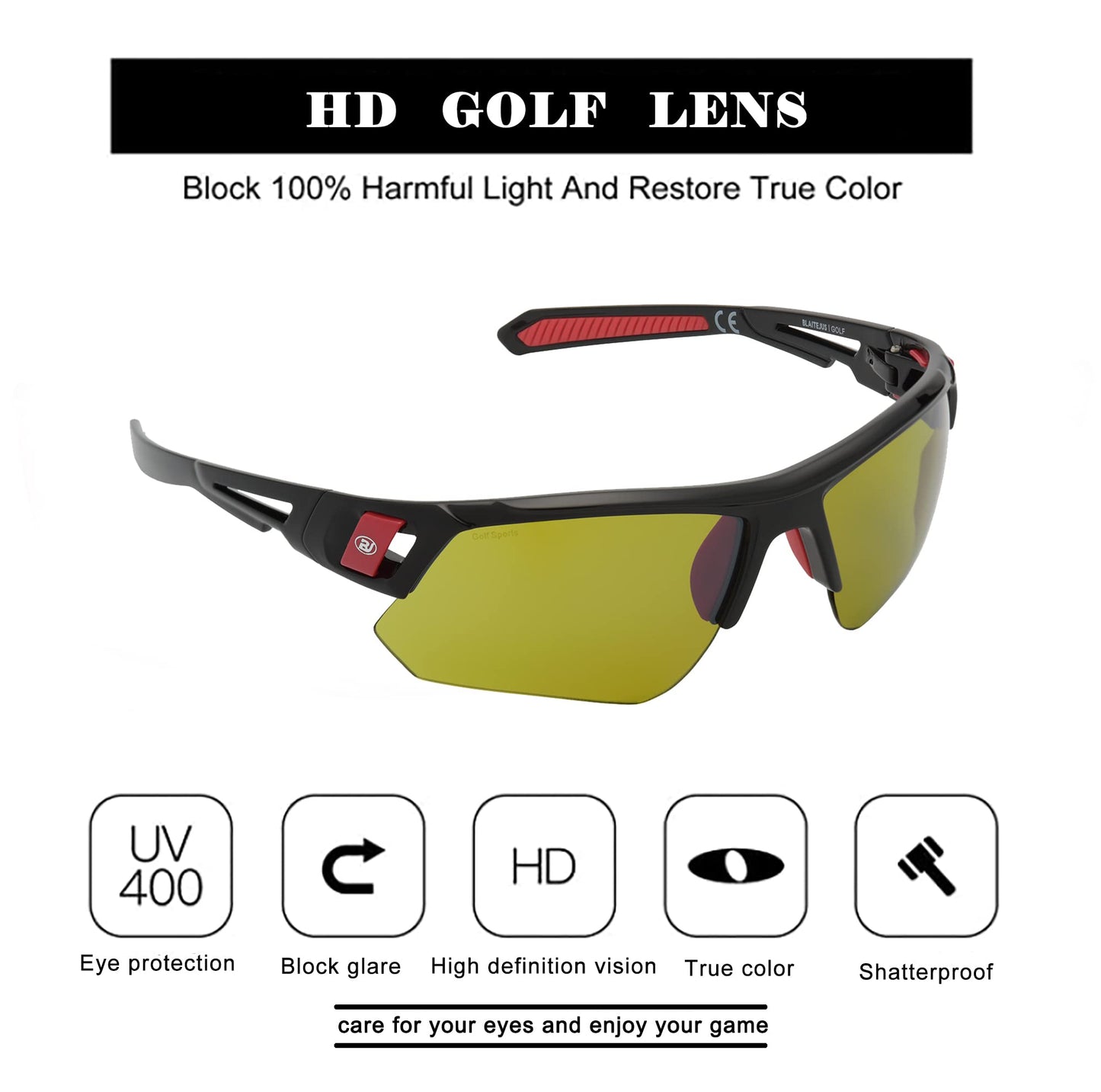HD Golf Sunglasses for Men Women Wrap Semi-Rimless Sports Frame UV400 Protection Golfing Baseball Shades Sun Glasses BJ810