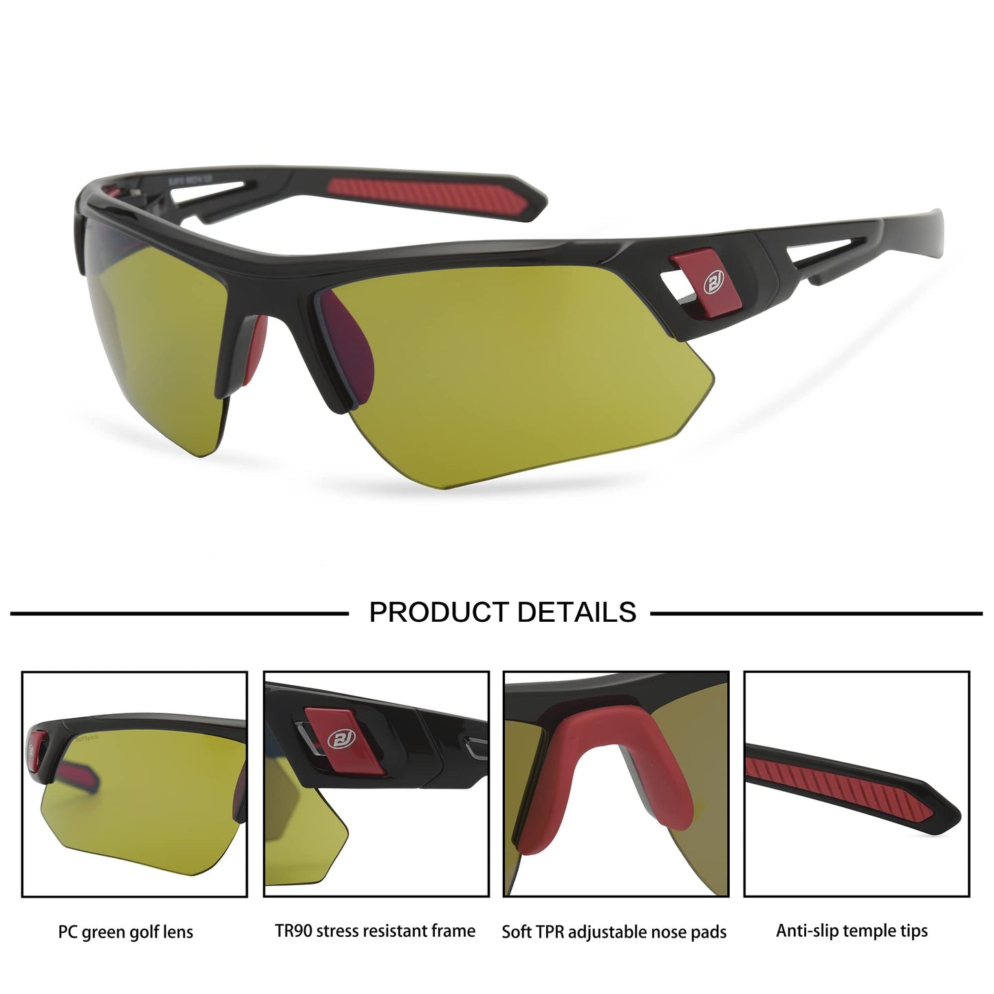HD Golf Sunglasses for Men Women Wrap Semi-Rimless Sports Frame UV400 Protection Golfing Baseball Shades Sun Glasses BJ810