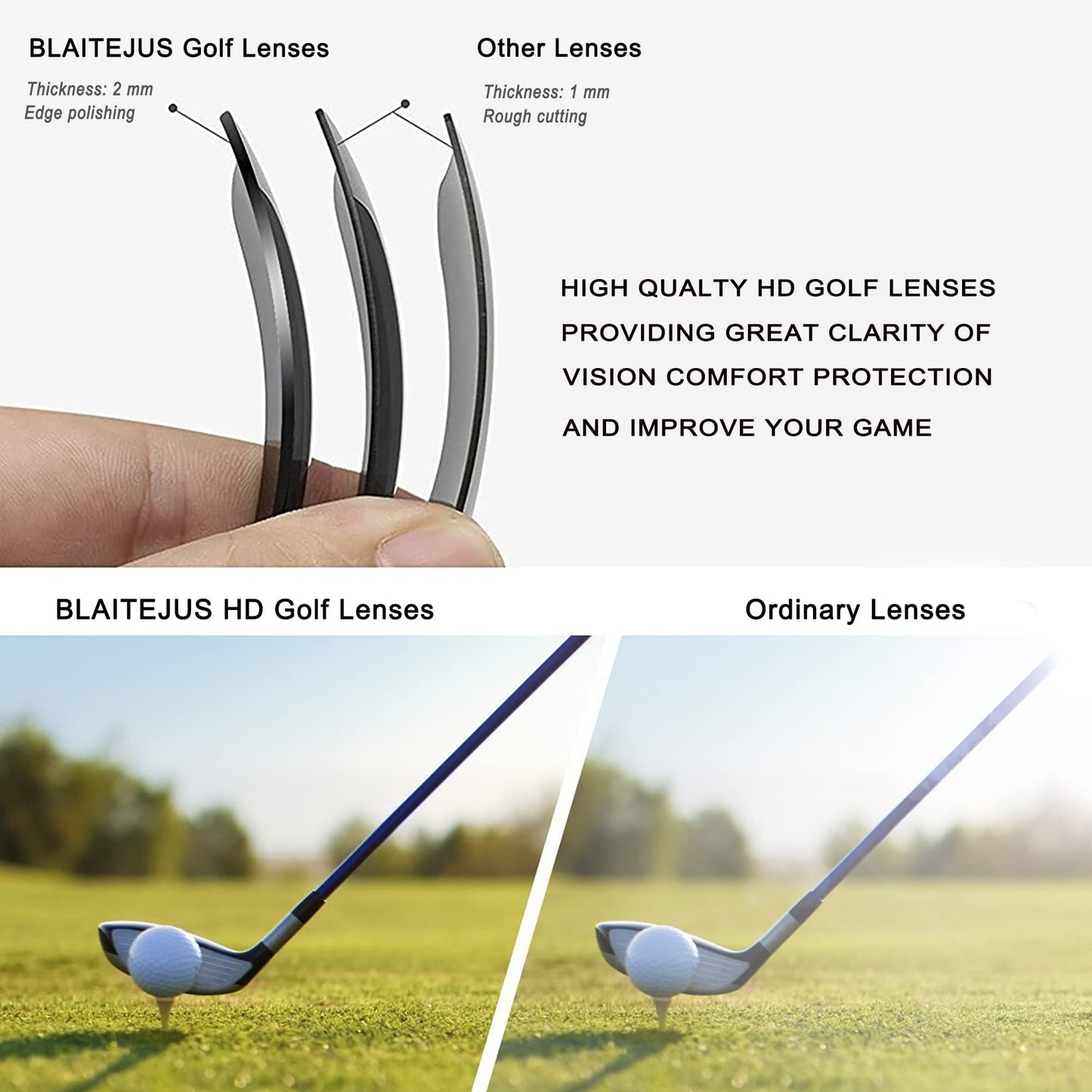 HD Golf Sunglasses for Men Women Wrap Semi-Rimless Sports Frame UV400 Protection Golfing Baseball Shades Sun Glasses BJ810