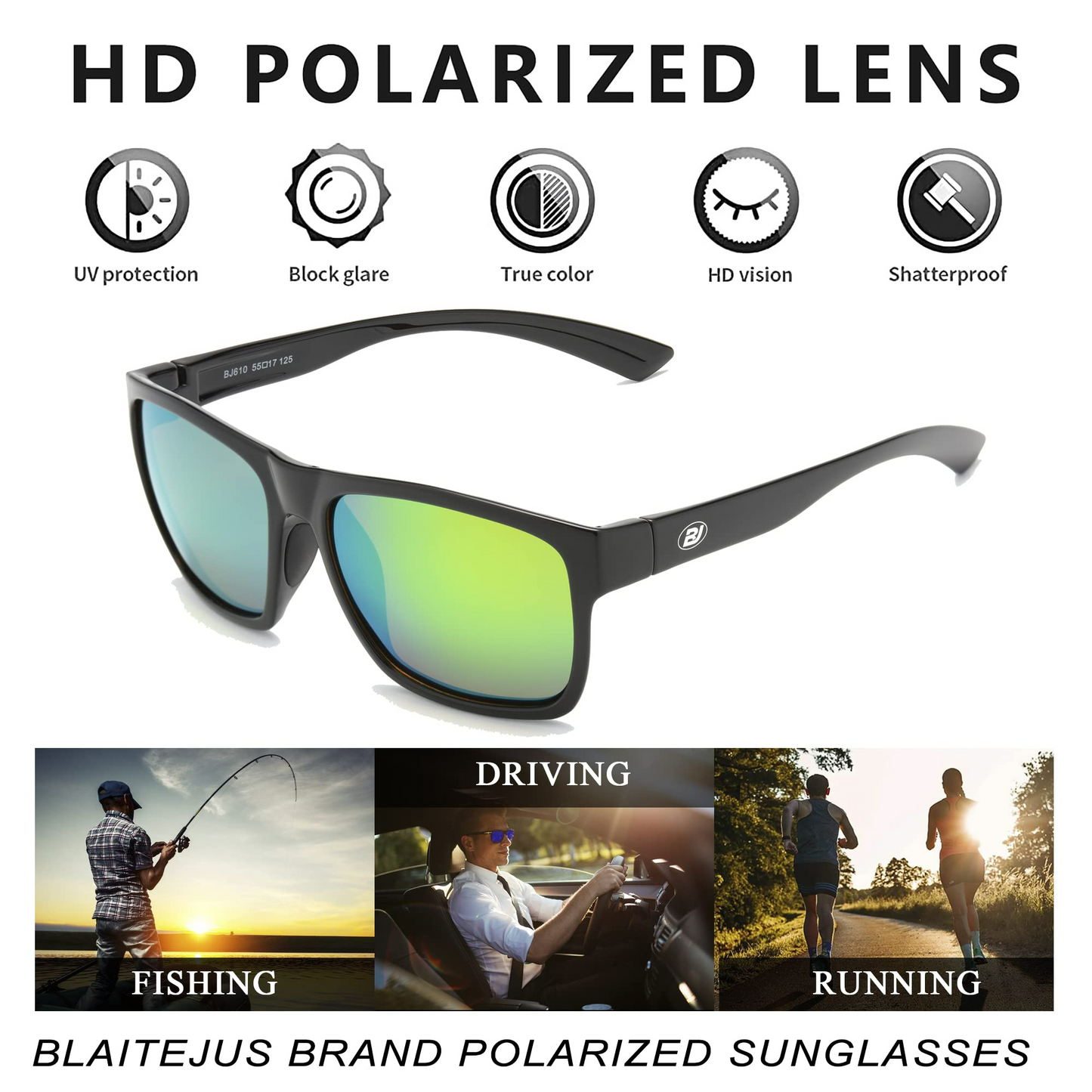 Polarized Sports Sunglasses for Men Women Fishing Driving Running Cycling Hiking Golf Sun Glasses BJ610-2