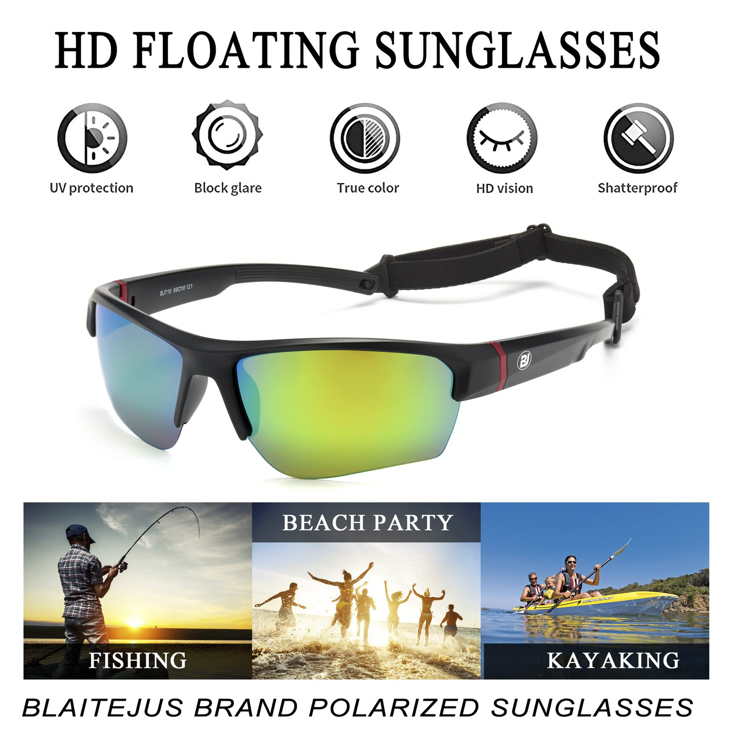 Floating Polarized Sunglasses for Men Women Fishing Boating Sailing Beach Kayaking Surfing Skiing Unsinkable Water Sports Glasses BJ710-2