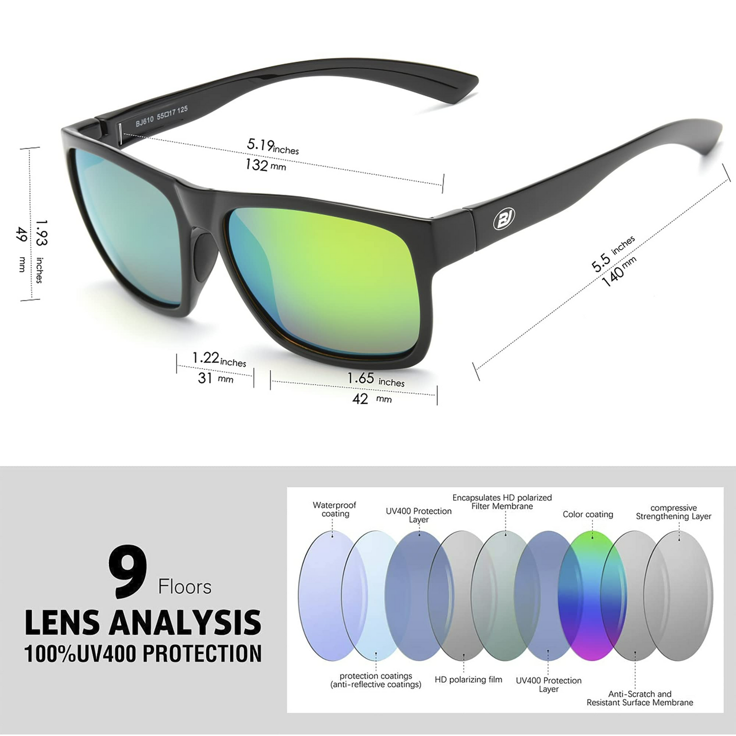 Polarized Sports Sunglasses for Men Women Fishing Driving Running Cycling Hiking Golf Sun Glasses BJ610-2