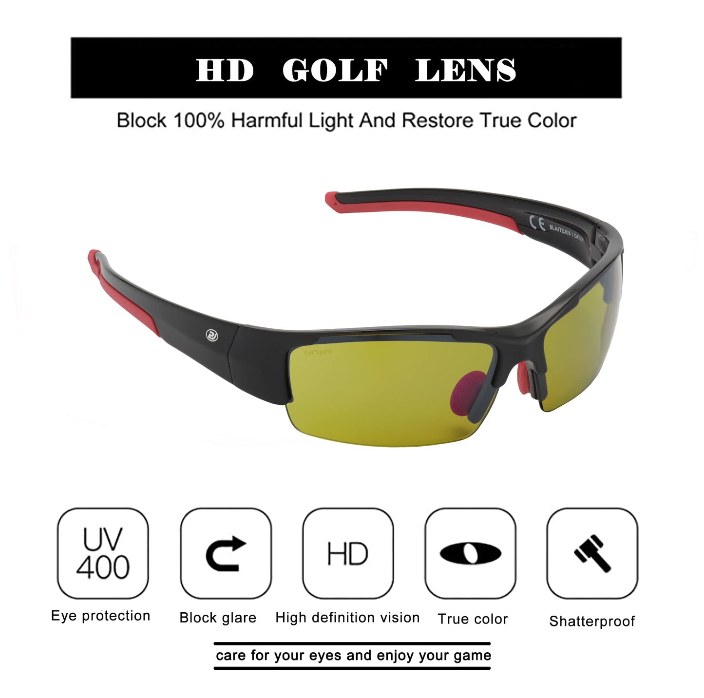 HD Golf Sunglasses for Men Women Wrap Semi-Rimless Sports Frame UV400 Protection Golfing Baseball Shades Sun Glasses BJ820