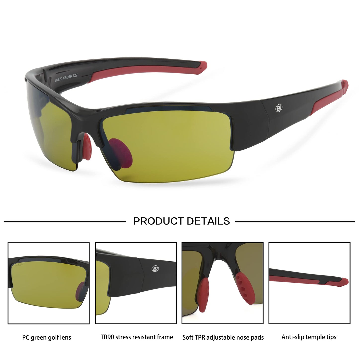 HD Golf Sunglasses for Men Women Wrap Semi-Rimless Sports Frame UV400 Protection Golfing Baseball Shades Sun Glasses BJ820