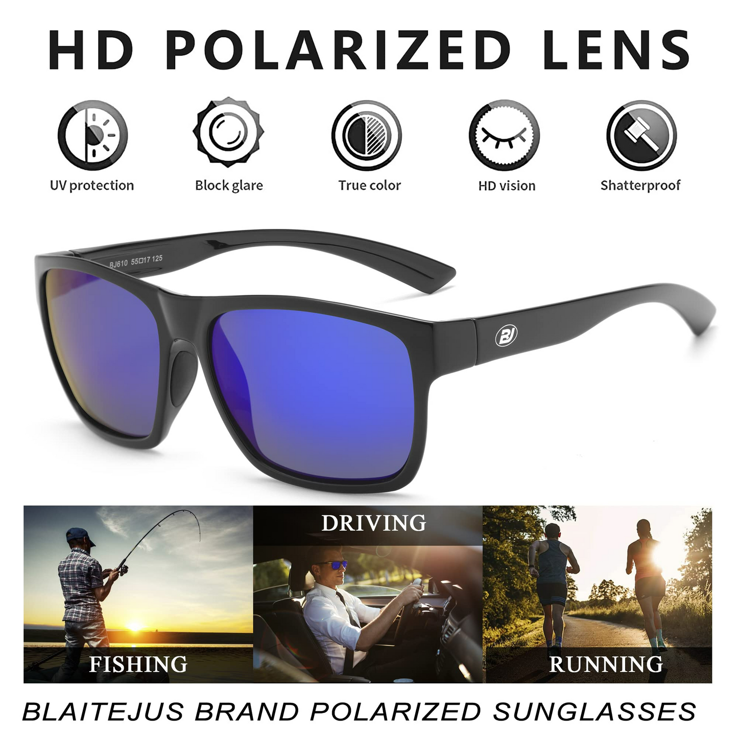 Polarized Sports Sunglasses for Men Women Fishing Driving Running Cycling Hiking Golf Sun Glasses BJ610-1