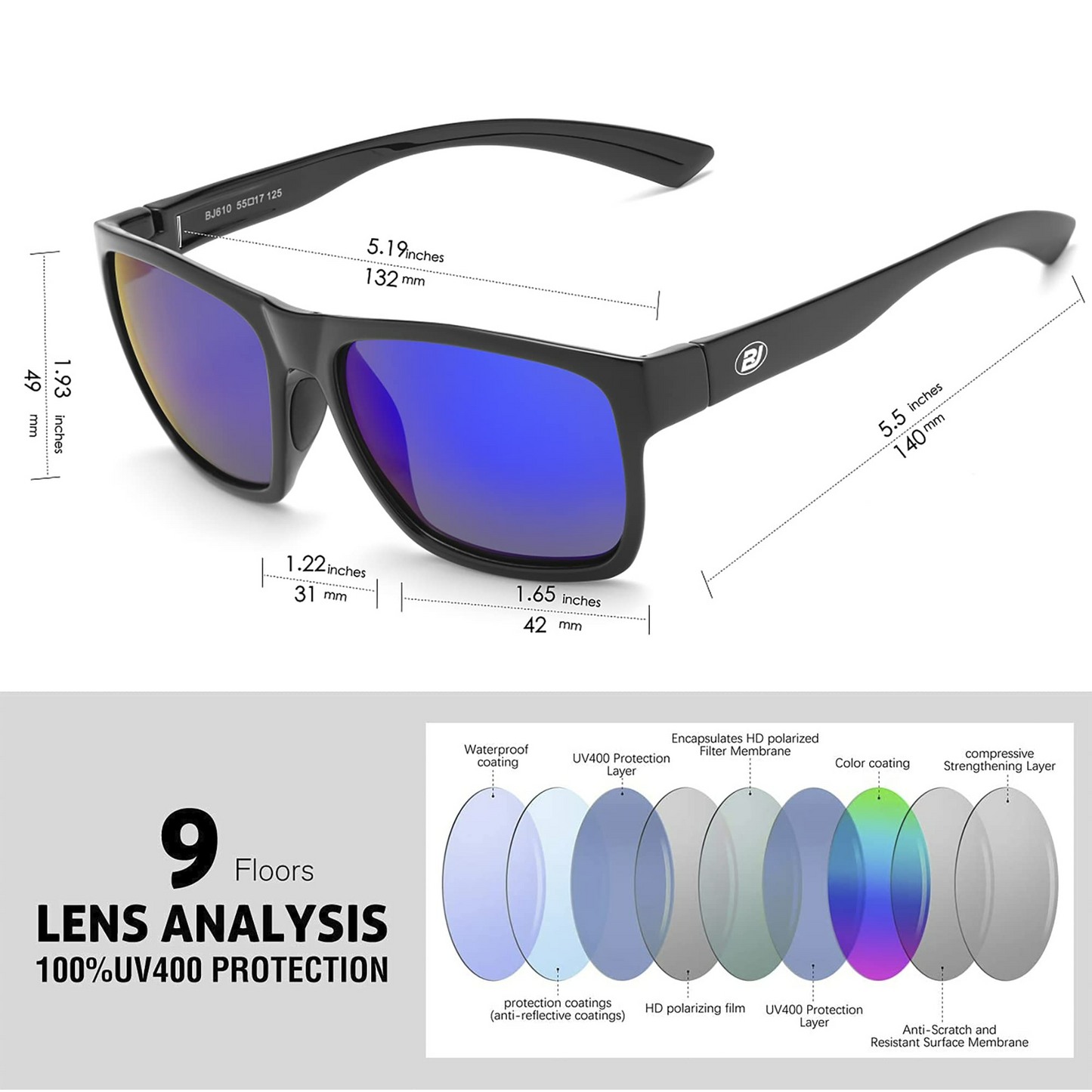 Polarized Sports Sunglasses for Men Women Fishing Driving Running Cycling Hiking Golf Sun Glasses BJ610-1